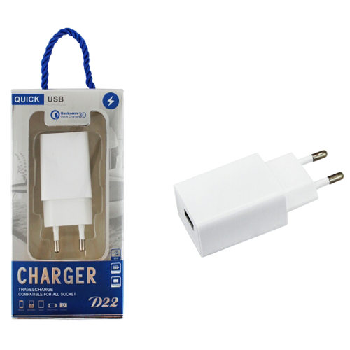 Сетевое зарядное устройство с USB-входом (евровилка) цв. белый /10/