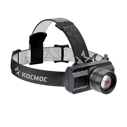 Фонарь налобный "Kocмос"3Вт,лит.акк.3,7V1Ah 1св/д, 180lm,IPX4,чёрн з/у micro USB/1/