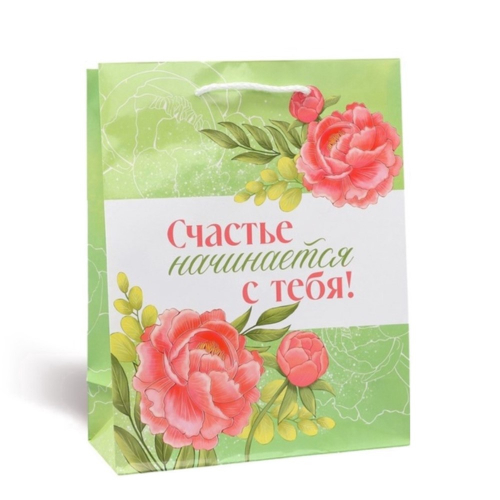 Пакет подарочный "Счастье начинается с тебя"18×23×8 см, ламинир. /1/